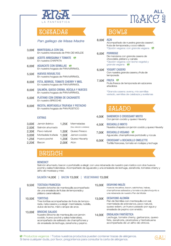 carta bistro Ana la Fantastica