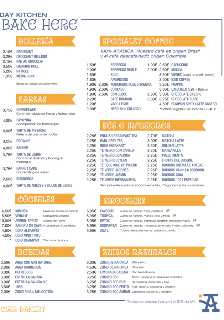 carta bistro Ana la Fantastica