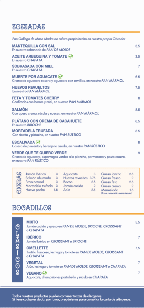 carta bistro Ana la Fantastica